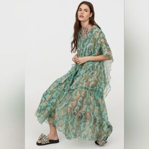 H&M Conscious Collection Green Print Maxi Chiffon Dress M